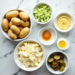 Ingredients for best potato salad recipe with Yukon Gold potatoes