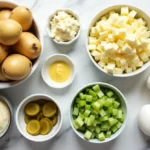 Ingredients for best potato salad recipe with Yukon Gold potatoes