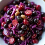 Violet dense bean salad with purple cabbage and beets